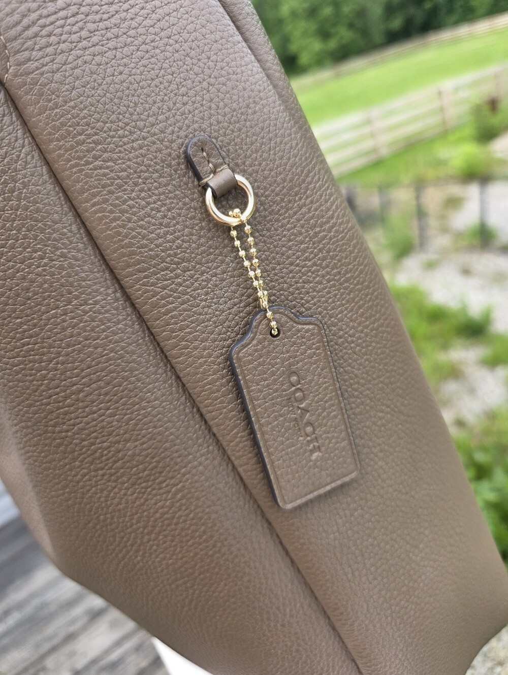 Coach Hadley Pebble Leather Large Shoulder Bag Gold Dark Stone Brown Purse Tote - Picture 5 of 15